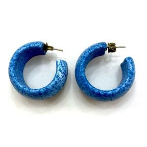 Blue Marbled Hoop Earrings - Women Jewelry